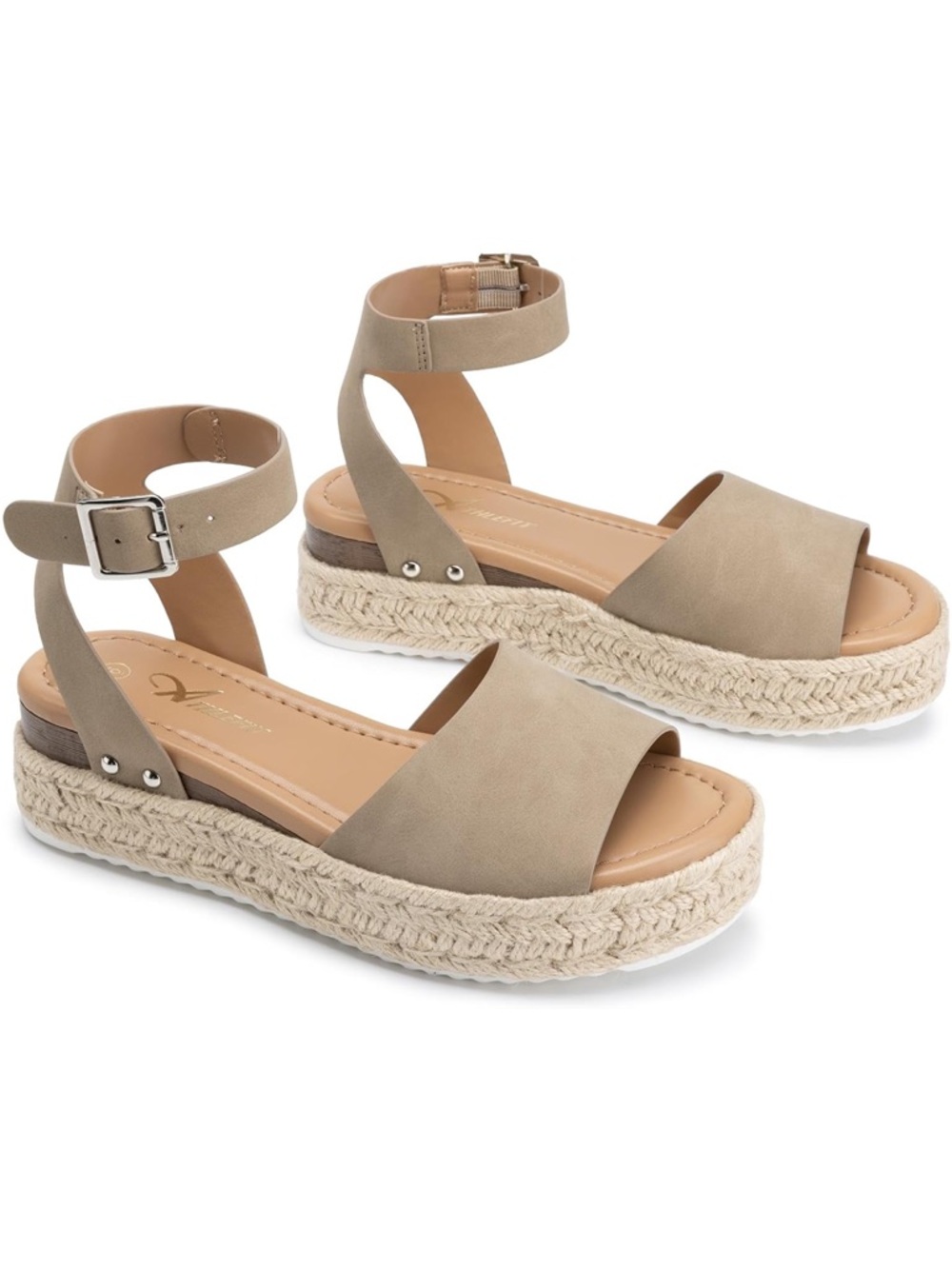 Womens Taupe Ankle-Strap Espadrille Platform Sandals